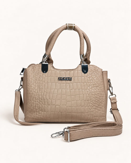 Vesper Taupe Croc Satchel