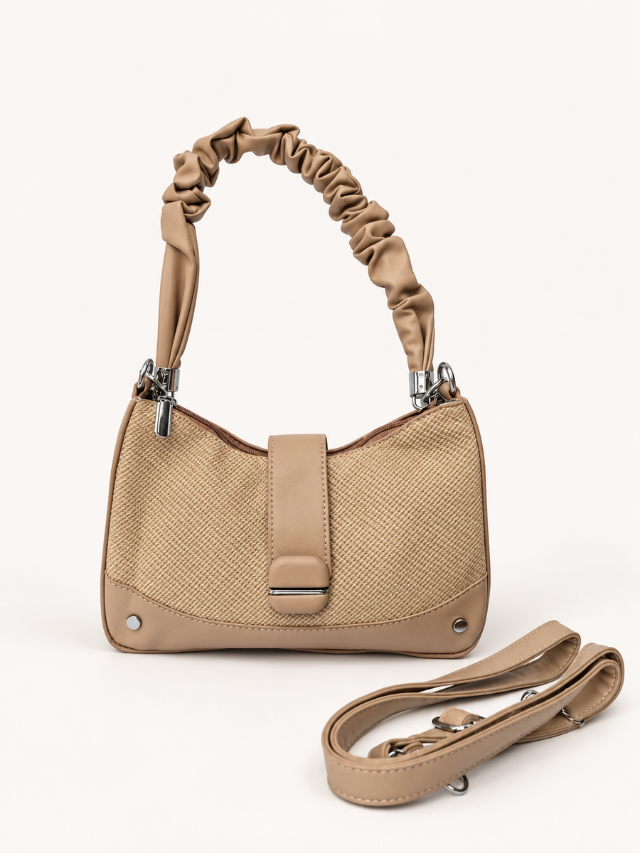 Luxury Beige Woven Shoulder Bag