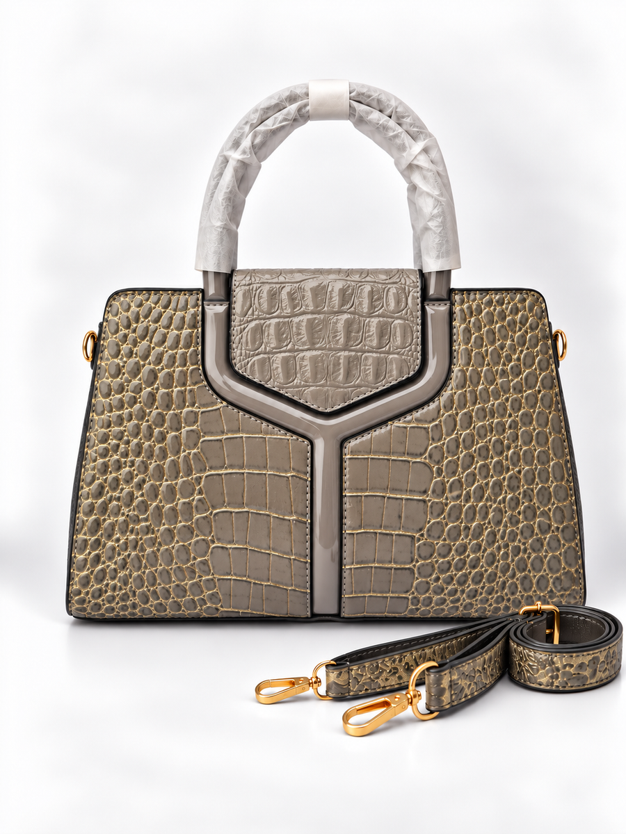 Luxury Taupe Croc-Embossed Satchel