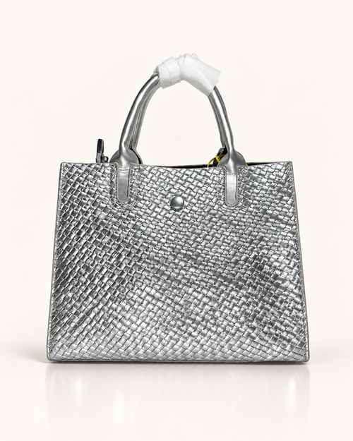 Silver Woven Elegance Tote Bag