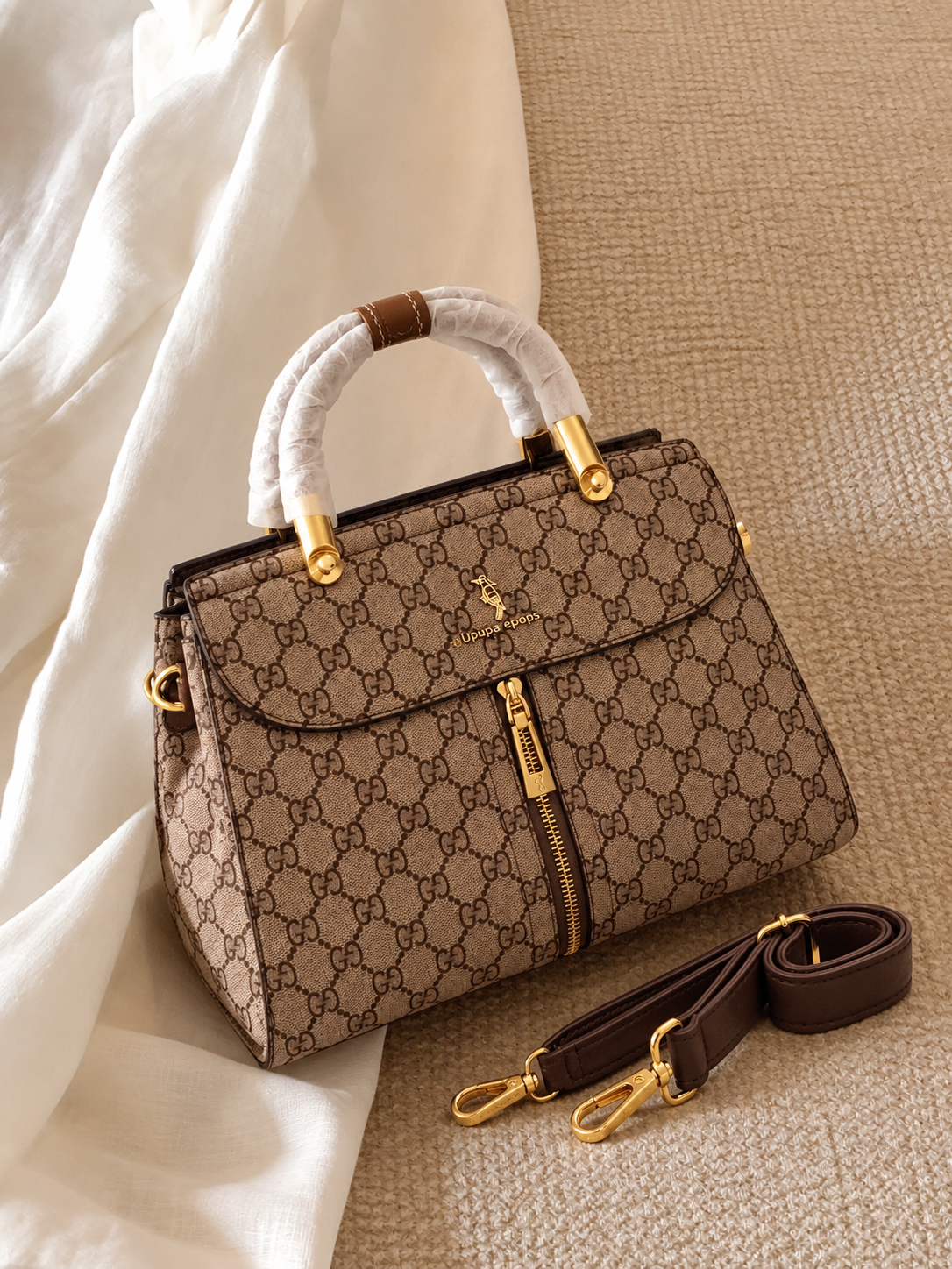 Luxury Brown G Monogram Zipper Satchel