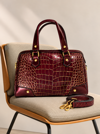 Burgundy Gold Croc Embossed Satchel
