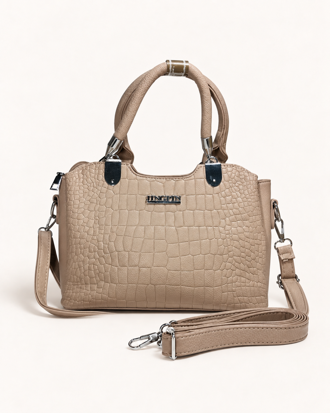 Vesper Taupe Croc Satchel