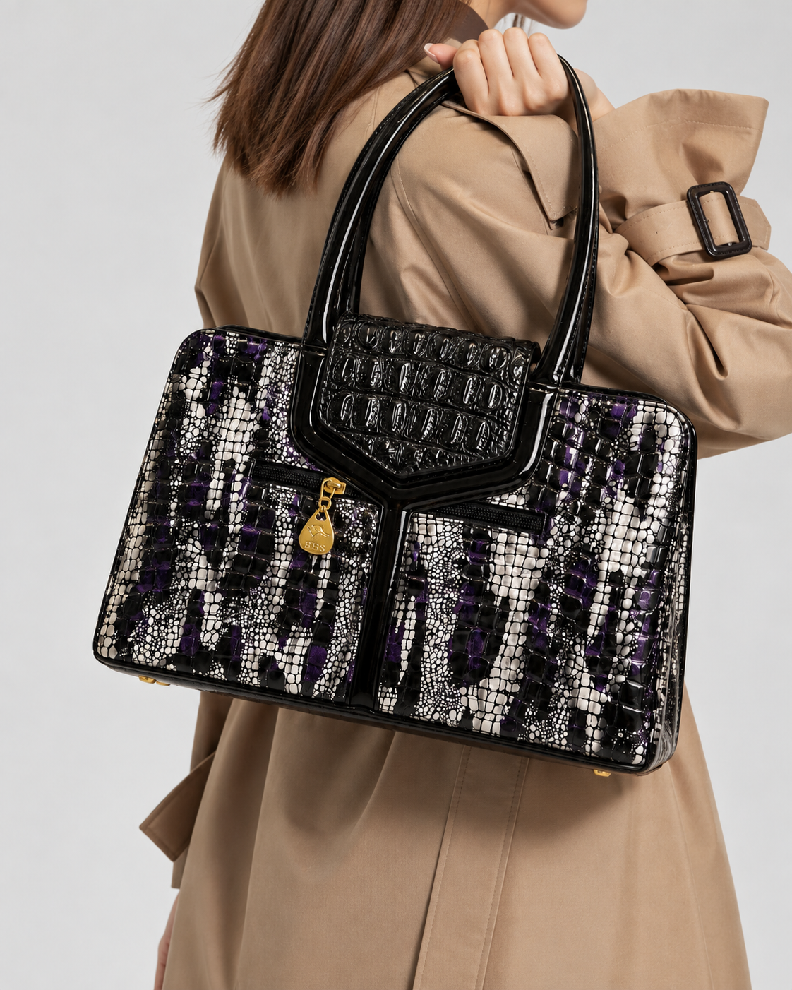 Serpentine Silver Croc Satchel