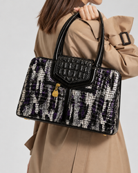 Serpentine Silver Croc Satchel
