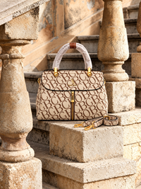 Luxury Beige Monogram Zipper Satchel