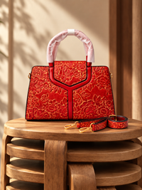 Luxury Scarlet Floral Embossed Satchel