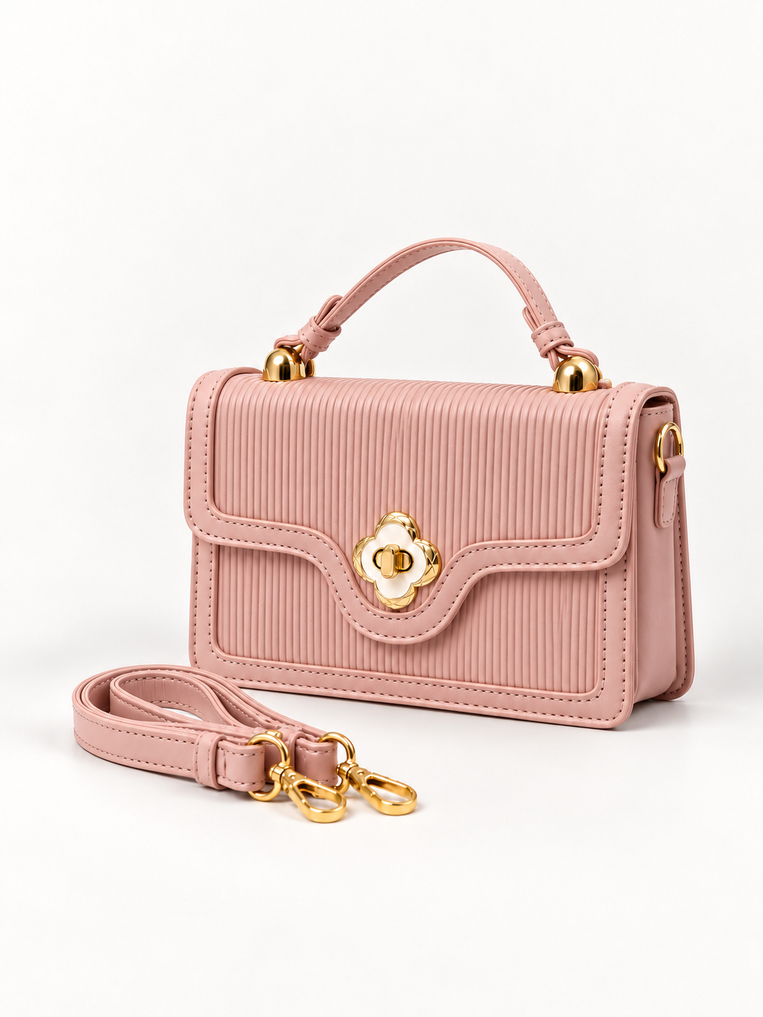 Cognac Pleated Flap Purse