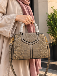 Luxury Taupe Croc-Embossed Satchel