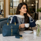 Riviera Zipper-Accent Satchel – Deep Midnight Blue