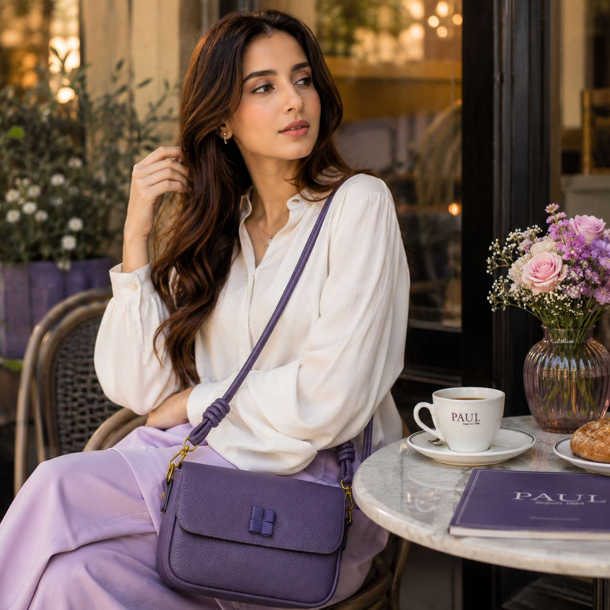 Elegant Violet Textured Satchel Bag – Minimalist Women’s Small Crossbody Purse with Gold Hardware