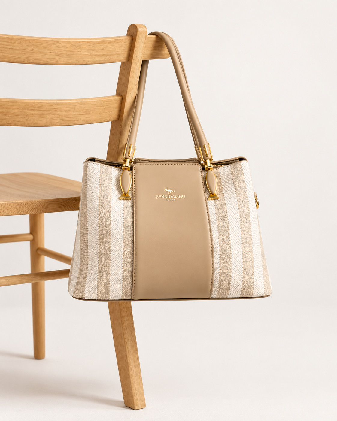 Aura Beige Striped Tote