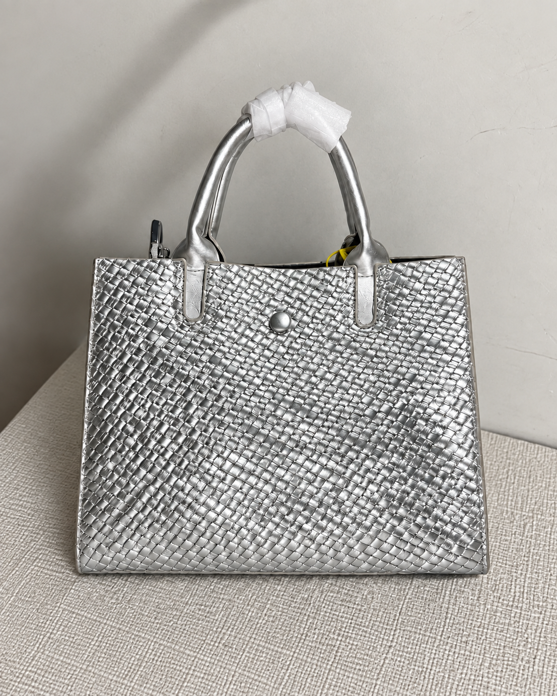 Silver Woven Elegance Tote Bag