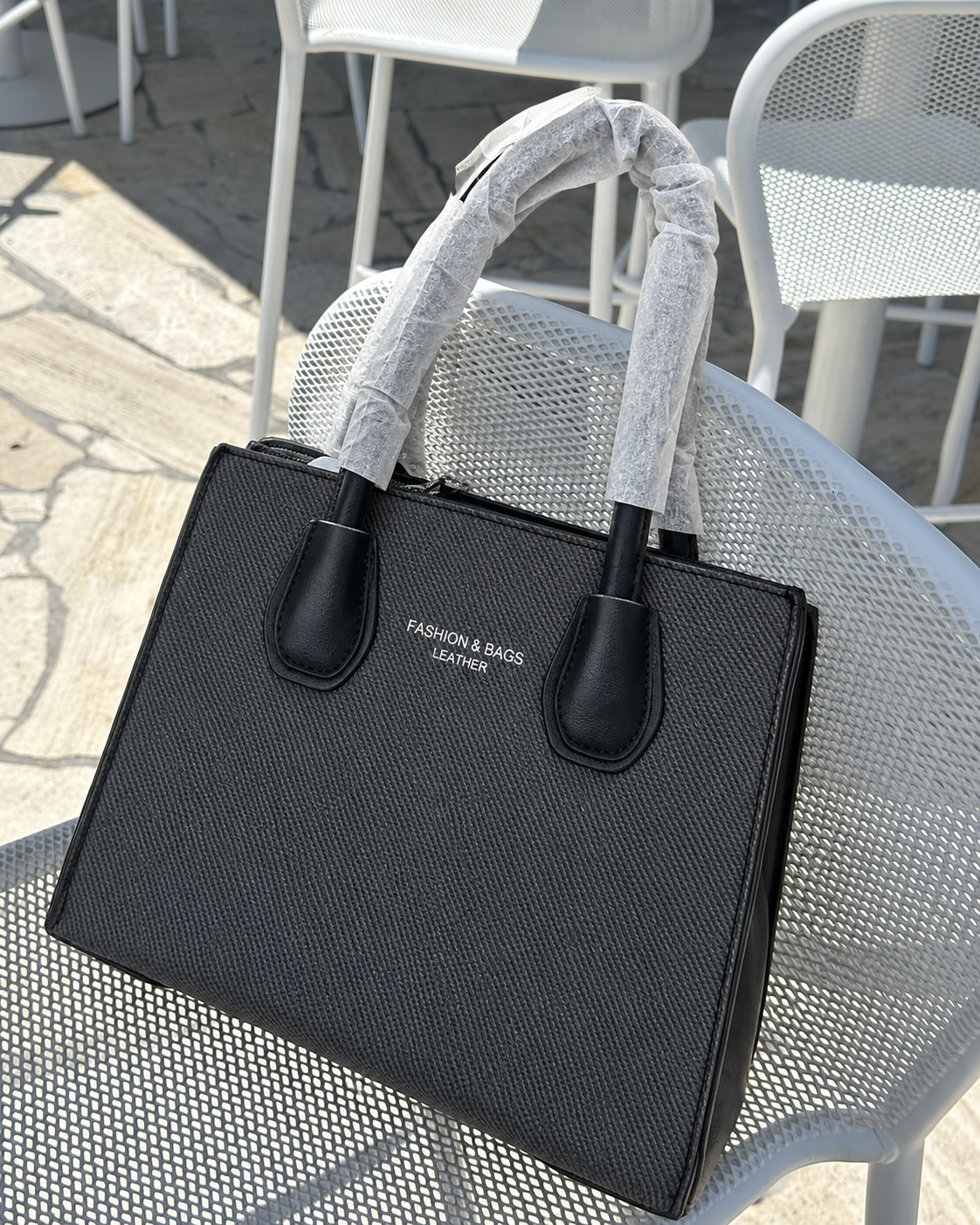 Black PU Leather Tote Bag