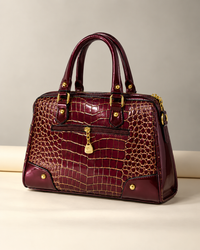Burgundy Gold Croc Embossed Satchel