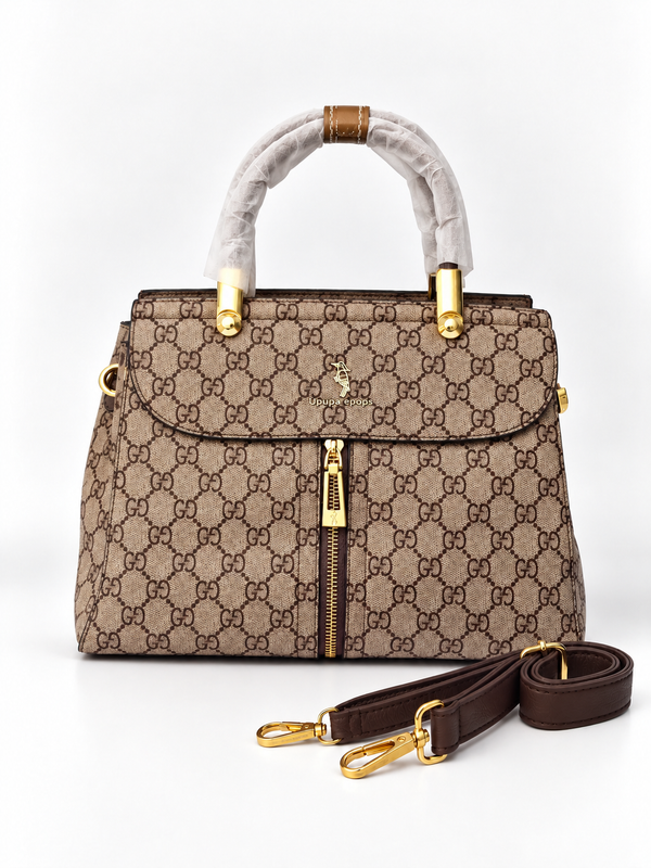 Luxury Brown G Monogram Zipper Satchel