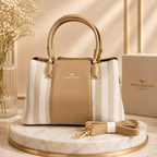 Aura Striped Structured Tote – Classic Beige & Cream
