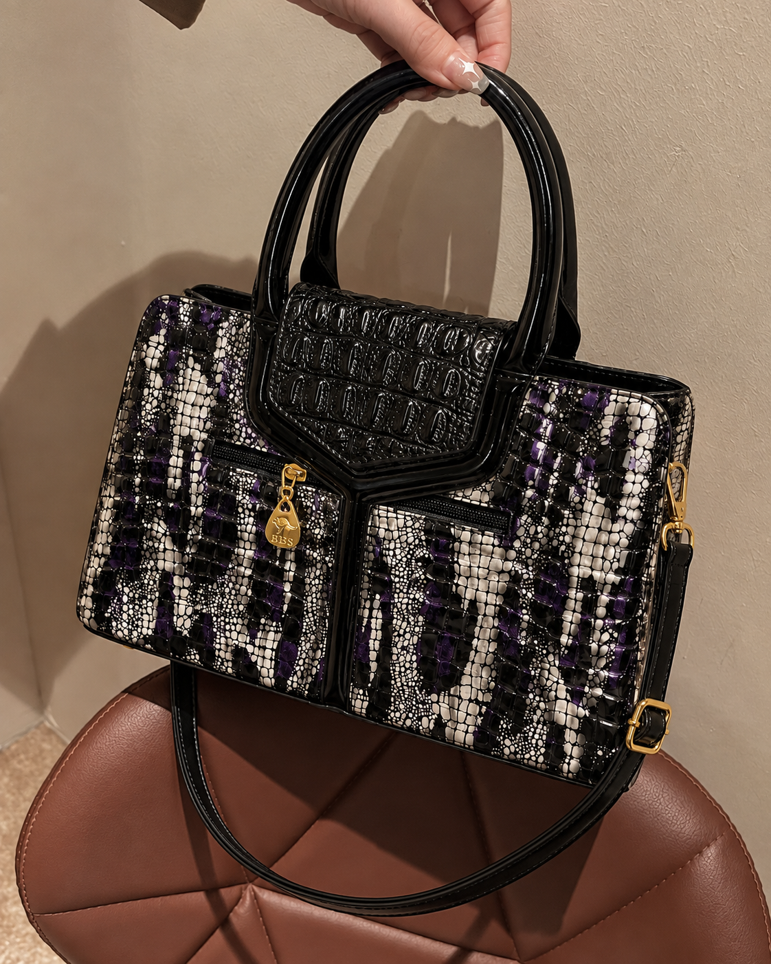Serpentine Silver Croc Satchel