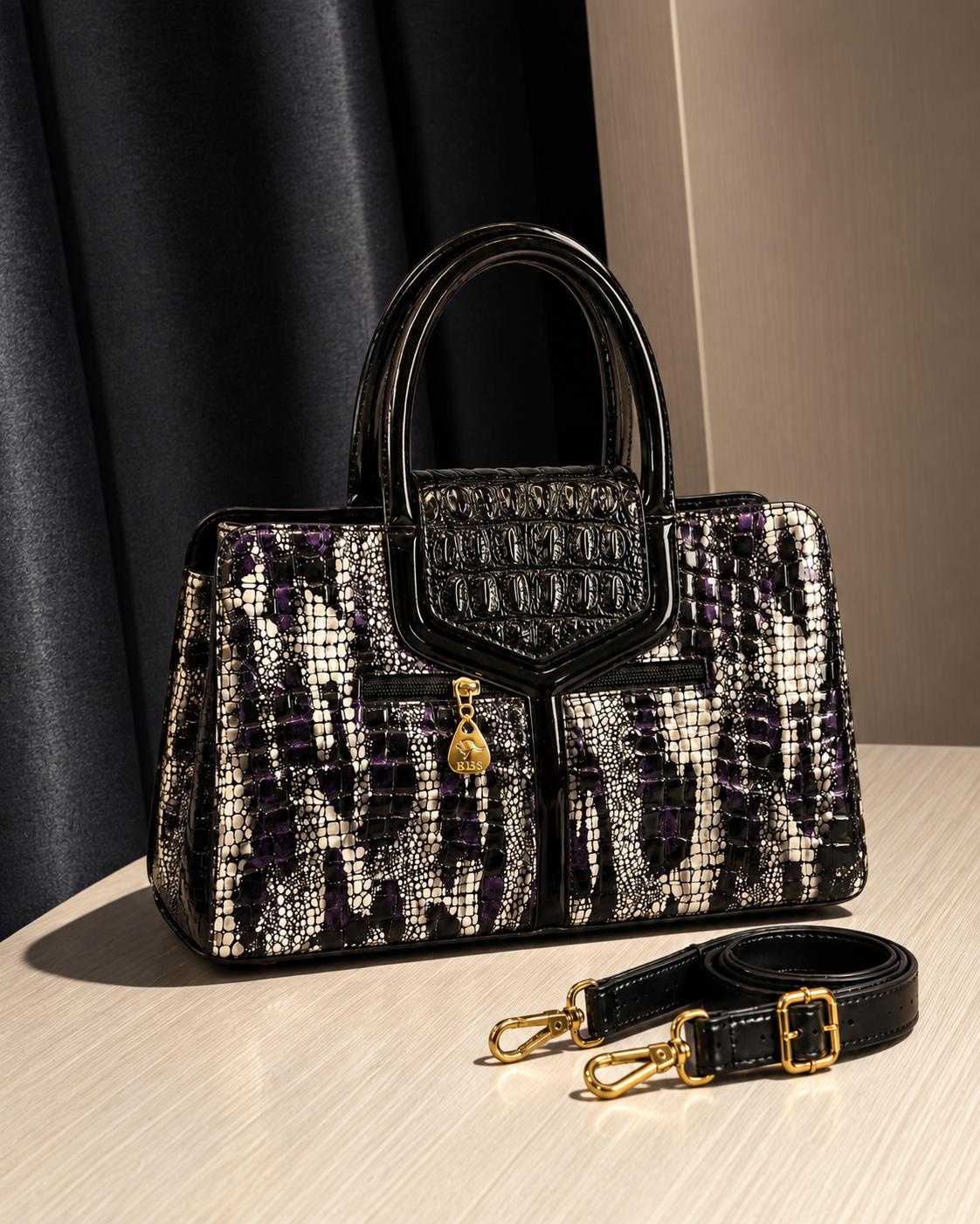 Serpentine Silver Croc Satchel