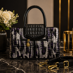 Exotic Faux-Crocodile Textured Handbag – Metallic Silver & Deep Purple Runway Satchel for Women