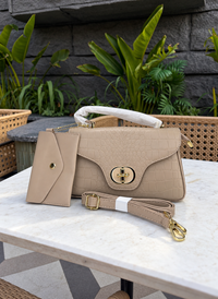 Beige Croc-Embossed Luxury Shoulder Bag Set