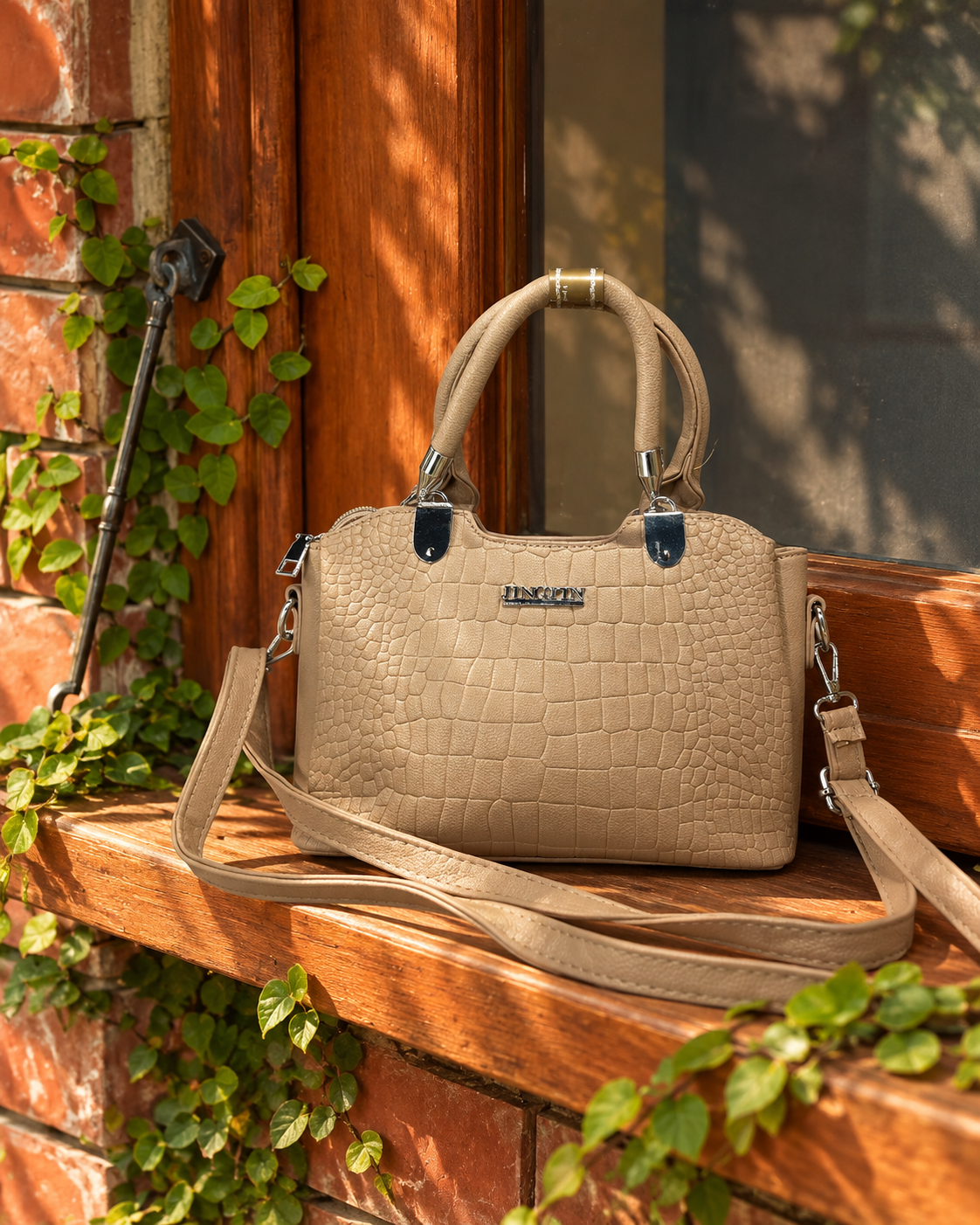Vesper Taupe Croc Satchel