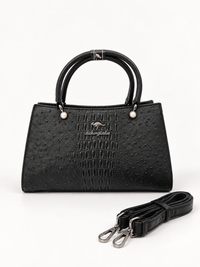 Luxury Black Croc-Embossed Textured Handbag