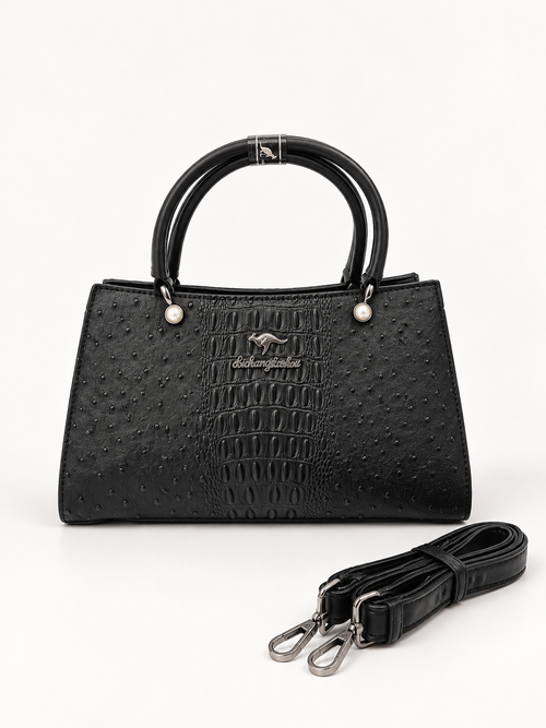 Luxury Black Croc-Embossed Textured Handbag