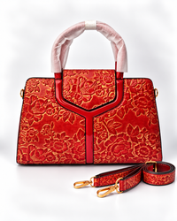Luxury Scarlet Floral Embossed Satchel