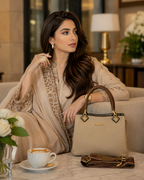 Monceau Structured Top-Handle Tote – Minimalist Beige & Espresso