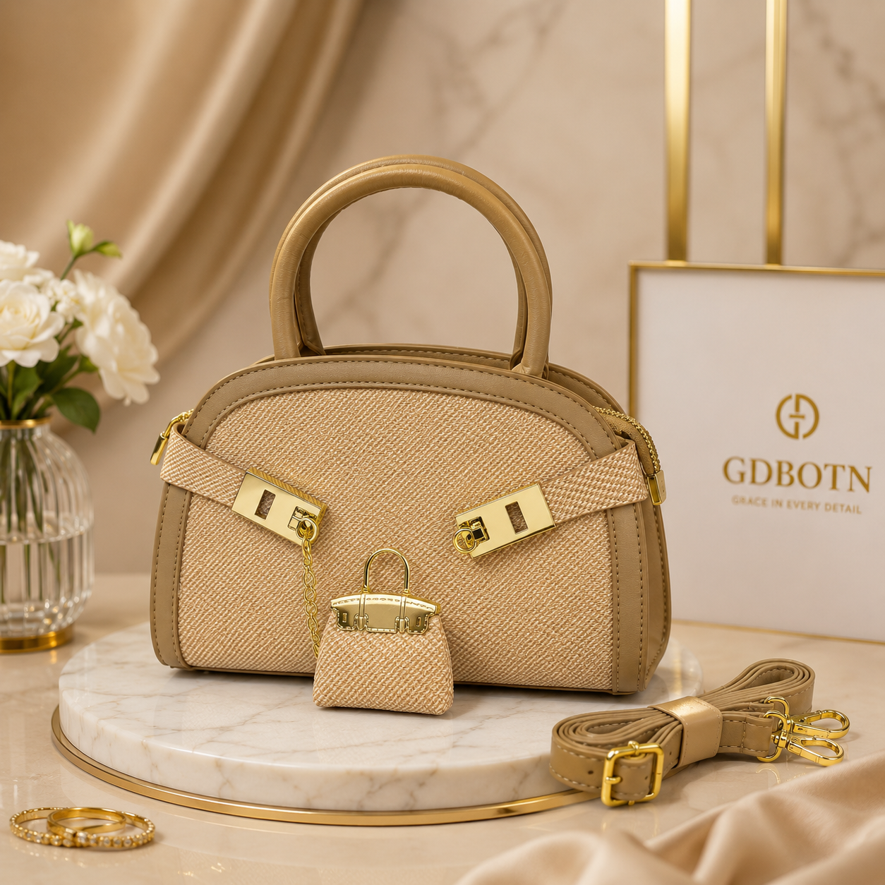 Sorrento Woven Dome Satchel – Natural Straw & Taupe