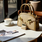 Sorrento Woven Dome Satchel – Natural Straw & Taupe