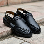 Hand Braided Premium Black Peshawari Sandal