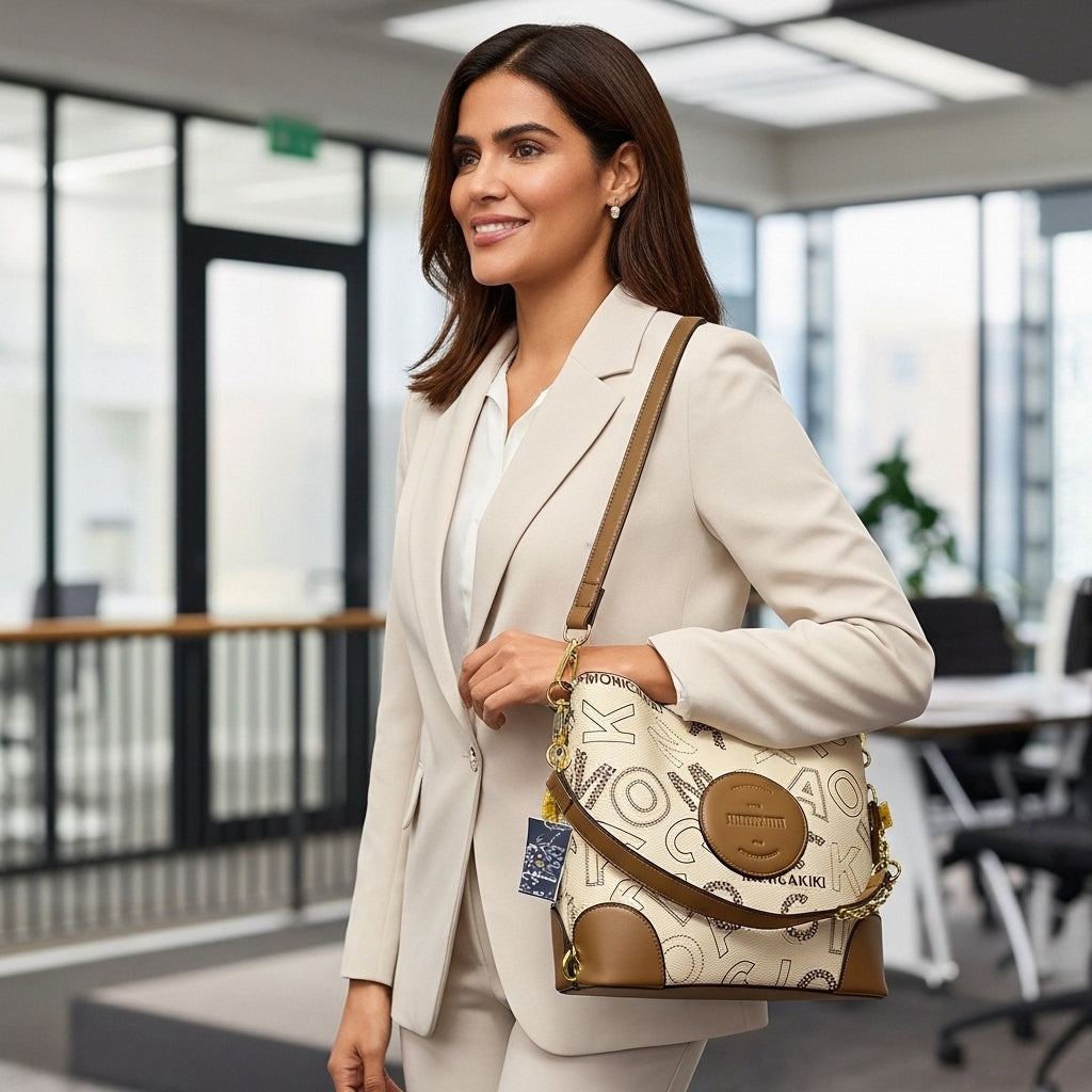 Monica Kiki Signature Monogram Bag – Cream & Tan