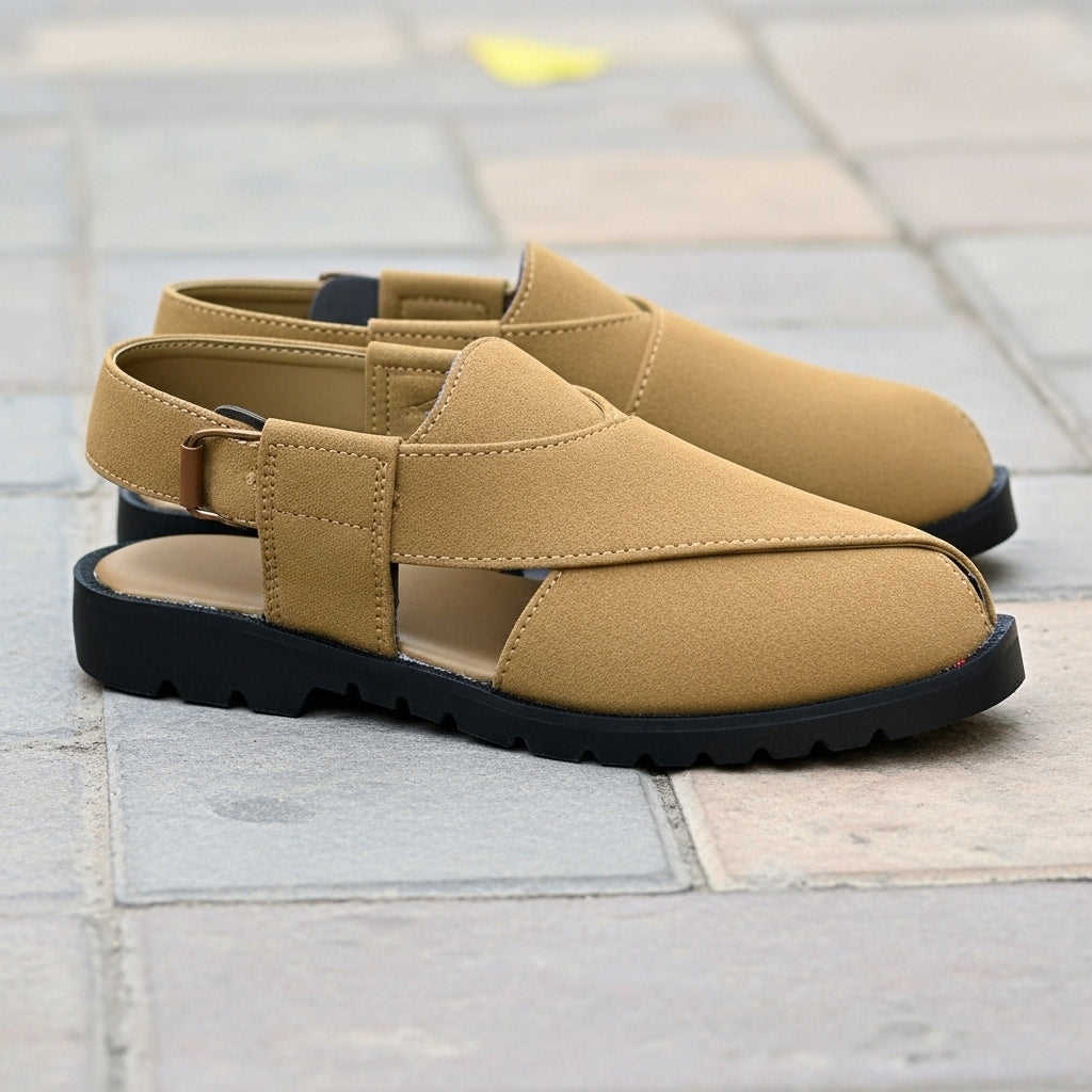 Premium Camel Brown Suede Peshawari Chappal
