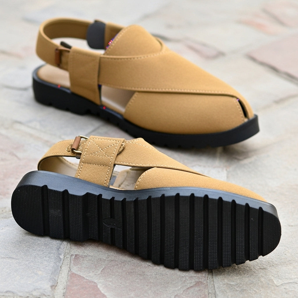 Premium Camel Brown Suede Peshawari Chappal