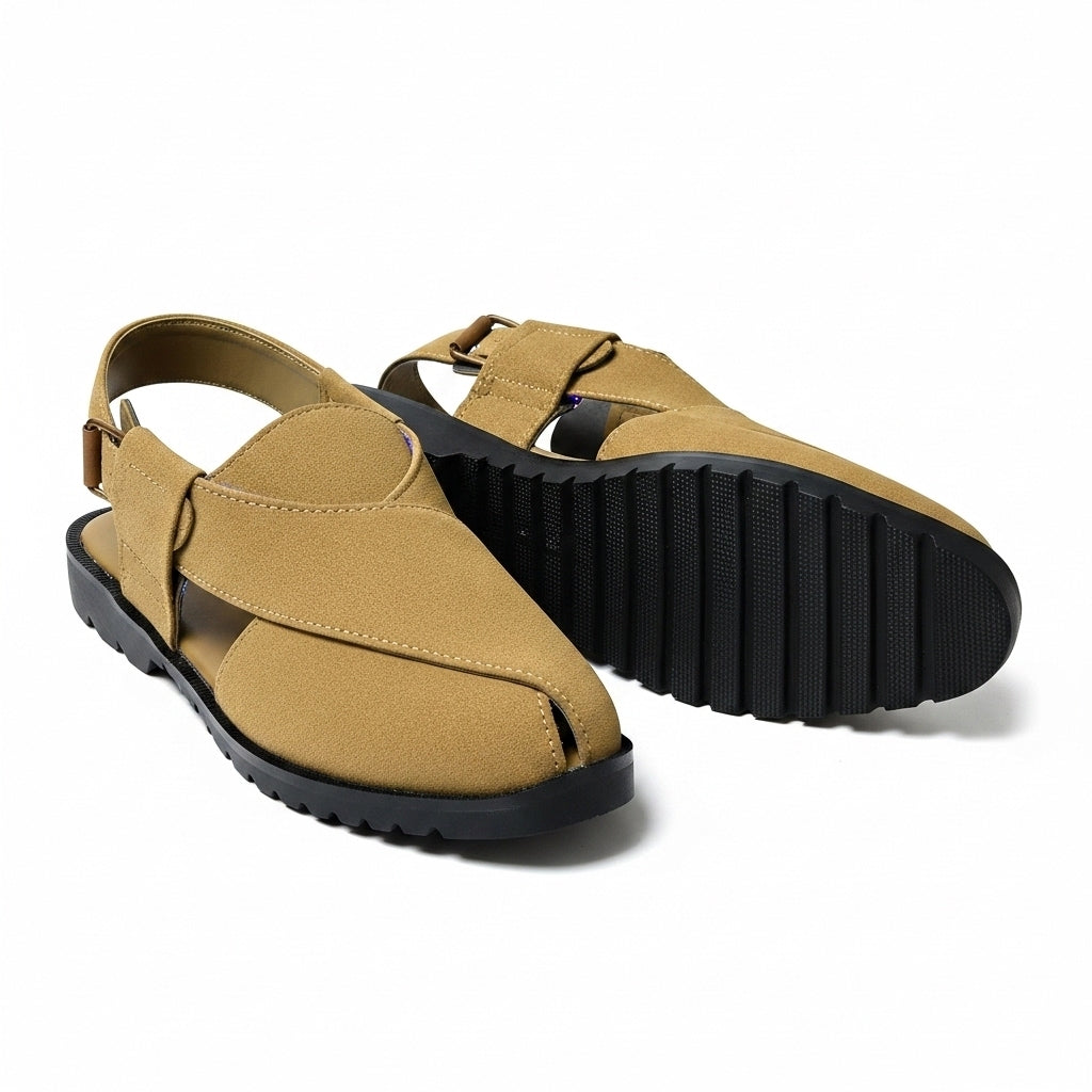Premium Camel Brown Suede Peshawari Chappal
