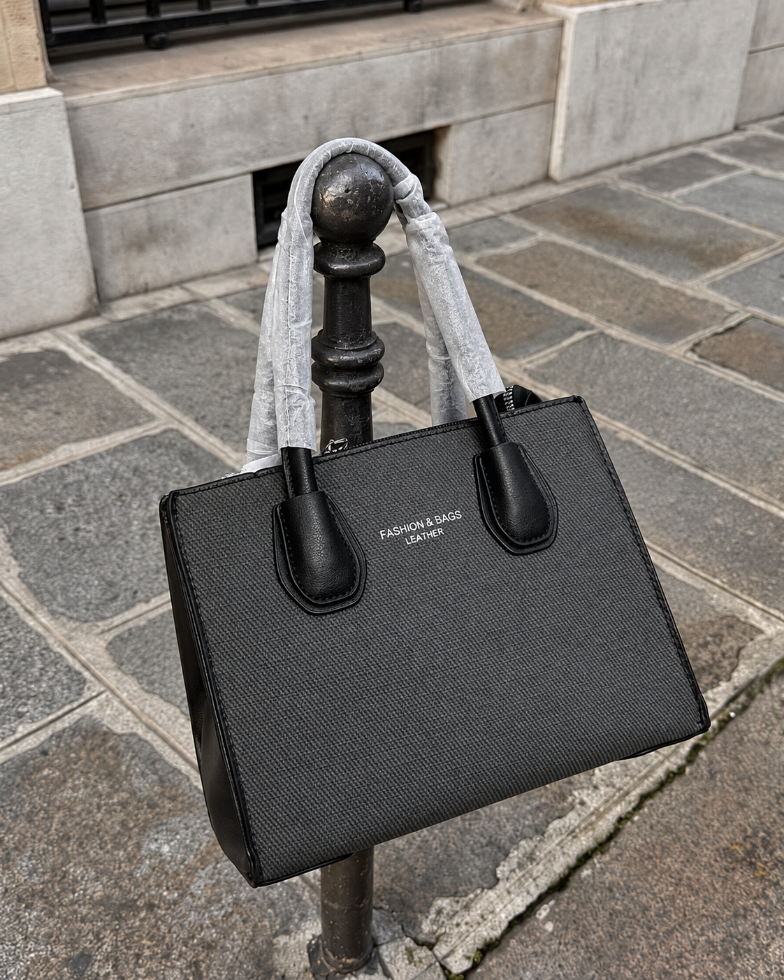 Black PU Leather Tote Bag