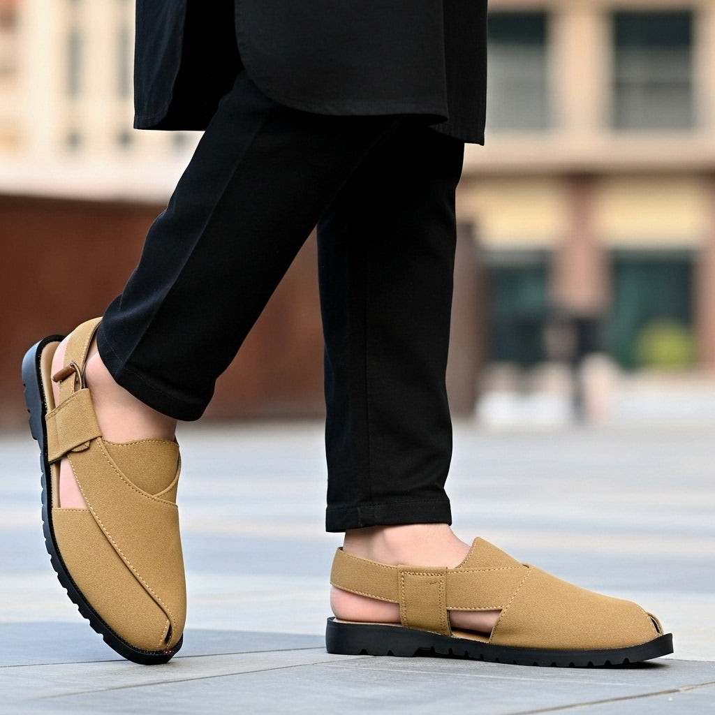 Premium Camel Brown Suede Peshawari Chappal