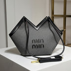 Chic Textured Grey Satchel – Modern V-Cut Women's Designer-Inspired Tote with Embroidered Accent