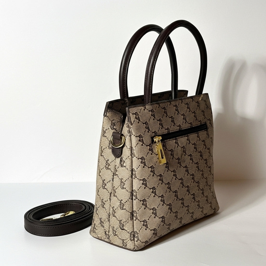 Monica Kiki Heritage Tote Bag – Beige & Brown