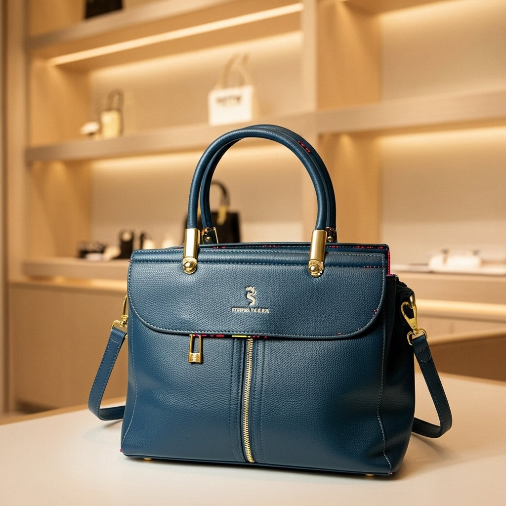 Riviera Zipper-Accent Satchel – Deep Midnight Blue