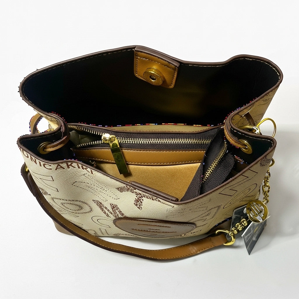 Monica Kiki Signature Monogram Bag – Cream & Tan