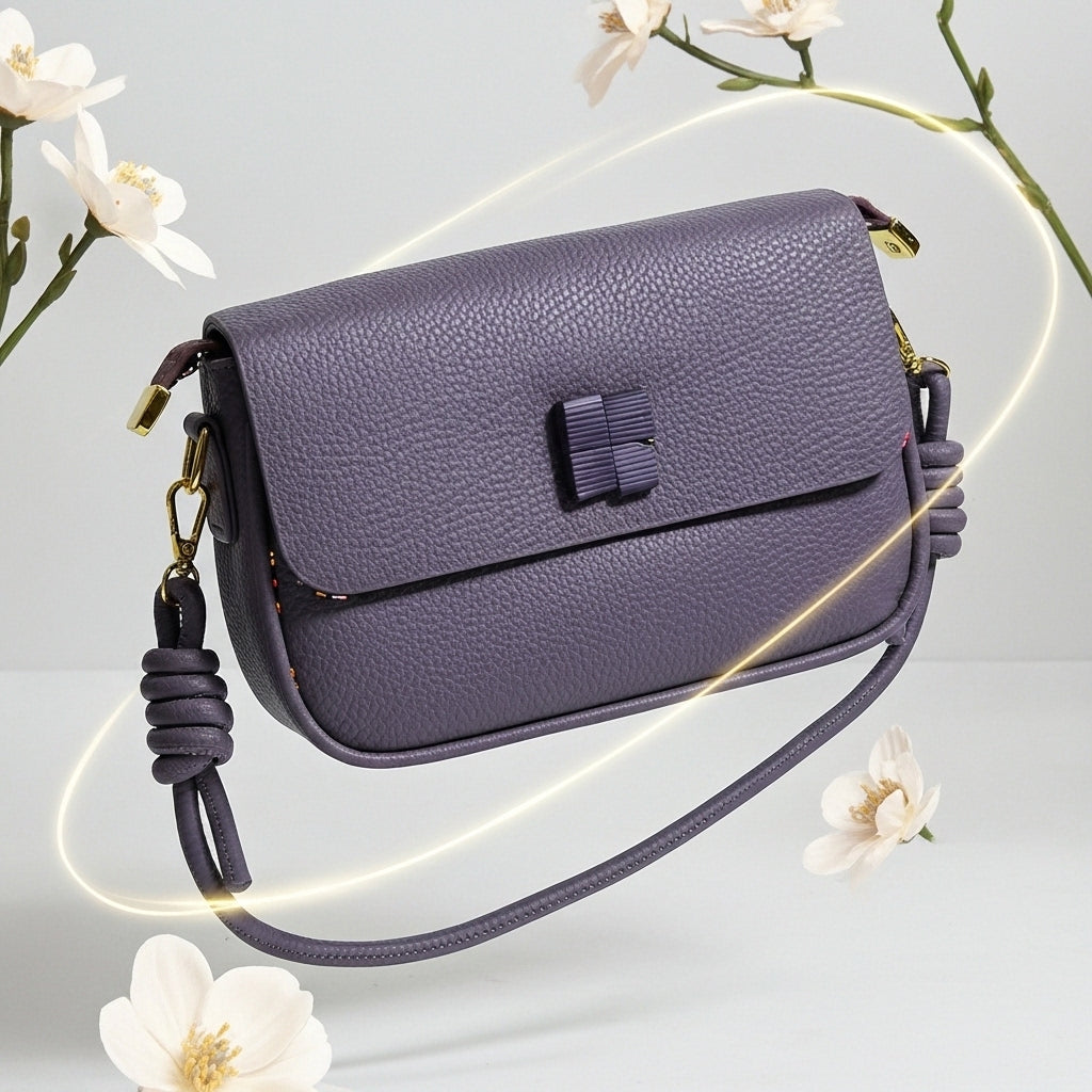 Elegant Violet Textured Satchel Bag – Minimalist Women’s Small Crossbody Purse with Gold Hardware