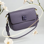 Elegant Violet Textured Satchel Bag – Minimalist Women’s Small Crossbody Purse with Gold Hardware