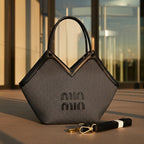 Chic Textured Grey Satchel – Modern V-Cut Women's Designer-Inspired Tote with Embroidered Accent