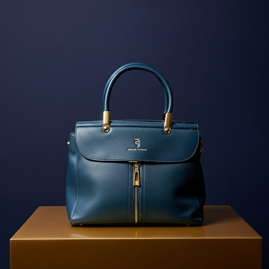 Riviera Zipper-Accent Satchel – Deep Midnight Blue