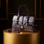 Florentine Embossed Satchel – Midnight Plum & Antique Gold
