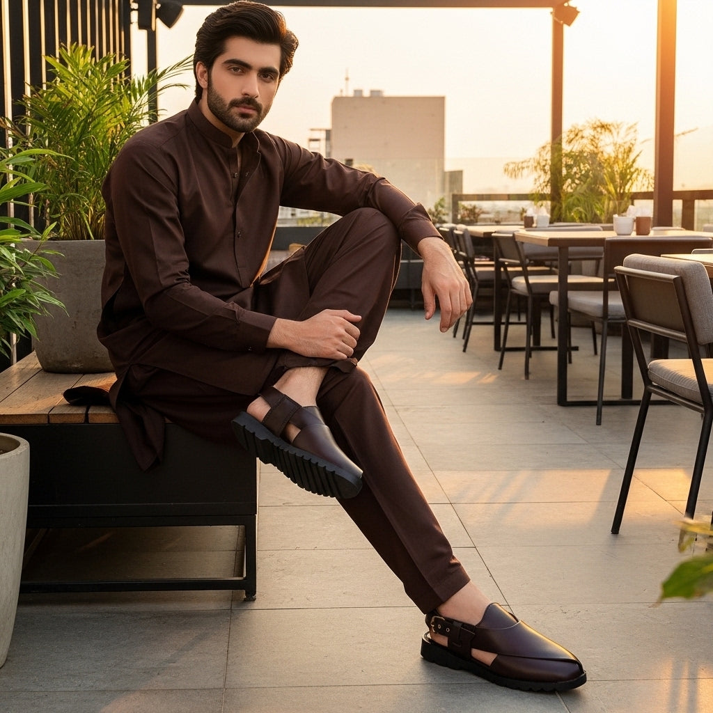 The Truffle Nomad Rugged Dark Brown Peshawari Sandal
