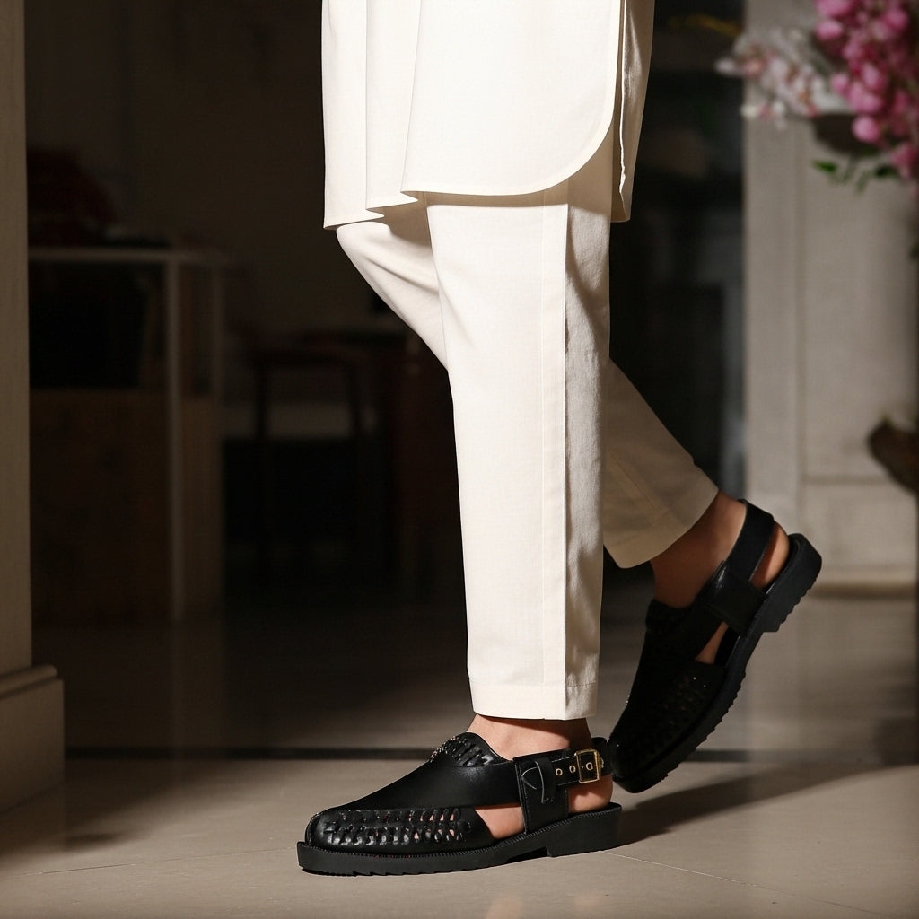 Hand Braided Premium Black Peshawari Sandal